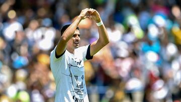 Guillermo Martinez of Pumas celebrates after scoring against Tijuana during the Mexican Clausura tournament football match between Pumas and Tijuana at Olimpico Universitario stadium in Mexico City, Mexico, on March 10 2024. (Photo by Rodrigo Oropeza / AFP)