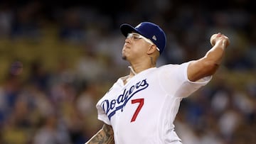 LOS ANGELES, CALIFORNIA - OCTOBER 04: Julio Urias #7 of the Los Angeles Dodgers pitches against the Colorado Rockies during the first inning at Dodger Stadium on October 04, 2022 in Los Angeles, California.   Harry How/Getty Images/AFP