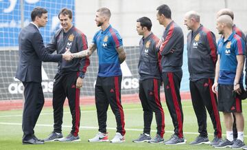 Pedro Sánchez, Lopetegui y Sergio Ramos 