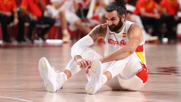 Ricky Rubio, con el ceño fruncido, en su último partido con la Selección española hasta el momento: los cuartos de final de los Juegos de Tokio en 2021.