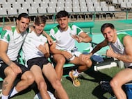 Los jugadores del Córdoba en el entrenamiento de esta mañana