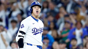 LOS ANGELES, CALIFORNIA - SEPTEMBER 25: Shohei Ohtani #17 of the Los Angeles Dodgers after hitting a single against the San Diego Padres in the sixth inning at Dodger Stadium on September 25, 2024 in Los Angeles, California. Ronald Martinez/Getty Images/AFP (Photo by RONALD MARTINEZ / GETTY IMAGES NORTH AMERICA / Getty Images via AFP)