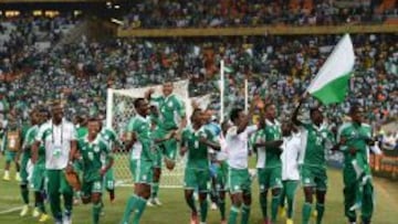 Los jugadores nigerianos celebran la conquista de la Copa de Africa 2013.