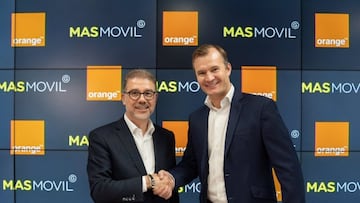 Ludovic Pech, consejero delegado de Orange España, y Meinrad Spenger, consejero delegado de MásMóvil han firmado la constitución de la nueva 'joint venture'
ECONOMIA 
ORANGE Y MÁSMÓVIL
