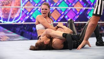 Ronda Rousey, durante su debut en la WWE en Wrestlemania 34.