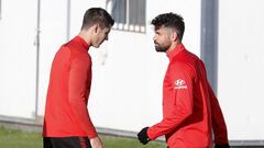 Morata y Diego Costa durante un entrenamiento. 