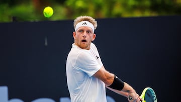 Spain�s Alejandro Davidovich Fokina hits a forehand during the men's singles match against USA�s Brandon Nakashima at the Brisbane International tennis tournament in Patrick Rafter Tennis Centre in Brisbane on January 6, 2026. (Photo by Patrick HAMILTON / AFP) / -- IMAGE RESTRICTED TO EDITORIAL USE - STRICTLY NO COMMERCIAL USE --