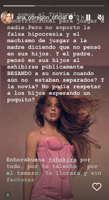 Ana Obregón sale en defensa de Shakira en sus redes sociales.