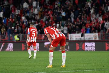 Imagen habitual de tristeza en los jugadores del Almería tras acabar un partido.