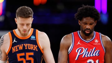 Joel Embiid de Philadelphia 76ers e Isaiah Hartenstein de New York Knicks.