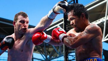 Jeff Horn y Manny Pacquiao durante su combate del 2 de julio de 2017 en Brisbane (Australia).