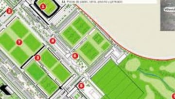 <b>EL PLANO FINAL DEL COMPLEJO. </b> Éste es el plano final sobre el que se construirá la ciudad deportiva atlética. Entre otras cosas, dispondrá de 13 campos de fútbol, uno de ellos preparado para los entrenamientos a puerta cerrada, un circuito ciclista, nueve pistas de tenis y pádel, ocho más de deportes como baloncesto y voleibol, piscinas y gimnasios. Además, el complejo acogerá las oficinas tanto del área administrativa como social. Incluso los medios de comunicación tendrán áreas especiales.