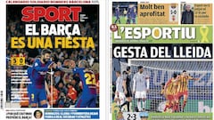 La fiesta del Barça y la gesta del Lleida, en las portadas catalanas