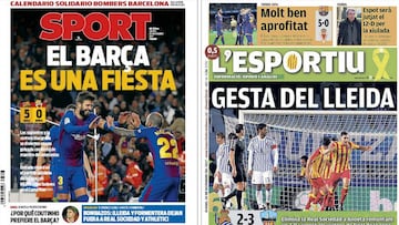 Portadas de los diarios Sport y L'Esportiu del día 30 de noviembre de 2017.