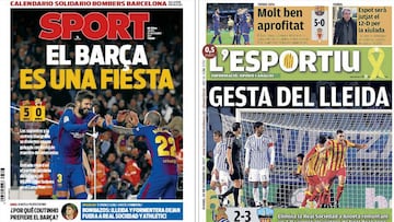 Portadas de los diarios Sport y L&#039;Esportiu del d&iacute;a 30 de noviembre de 2017.