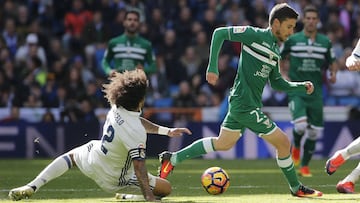 Marcelo y Omar Ramos en un lance del Real Madrid - Leganés.