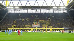 DORTMUND, GERMANY - NOVEMBER 05: . BVB fans make a Qatar 2022 Boycott Koreography on the South Stand prior to the Bundesliga match between Borussia Dortmund and VfL Bochum 1848 at Signal Iduna Park on November 5, 2022 in Dortmund, Germany. (Photo by Alex Gottschalk/DeFodi Images via Getty Images)