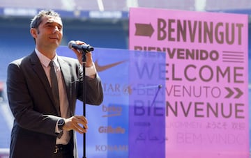 Ernesto Valverde during his official FC Barcelona presentation this morning.