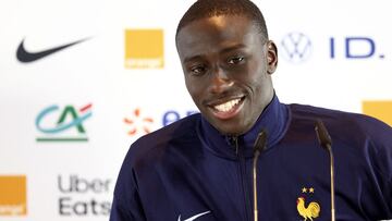 France's defender Ferland Mendy reacts during a press conference at the Home Deluxe Arena Stadium in Paderborn, western Germany, on June 13, 2024, ahead of the UEFA Euro 2024 football Championship. (Photo by FRANCK FIFE / AFP)