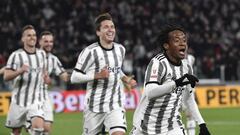 TURIN, ITALY, APRIL 04:
Juan Cuadrado, of Juventus, celebrates after scoring during the Italian Cup semifinal first leg football match between Juventus and FC Internazionale at the Allianz Stadium in Turin, Italy, on April 04, 2023. (Photo by Isabella Bonotto/Anadolu Agency via Getty Images)