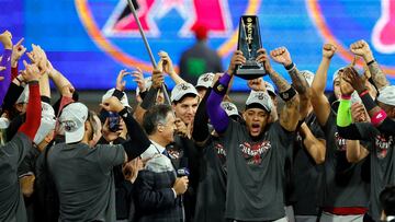 PHILADELPHIA, PENNSYLVANIA - OCTOBER 24: Ketel Marte #4 of the Arizona Diamondbacks celebrates after being named the NLCS MVP after Game Seven of the Championship Series against the Philadelphia Phillies at Citizens Bank Park on October 24, 2023 in Philadelphia, Pennsylvania.   Rich Schultz/Getty Images/AFP (Photo by Rich Schultz / GETTY IMAGES NORTH AMERICA / Getty Images via AFP)