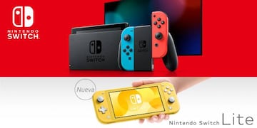 Nintendo Switch y Nintendo Switch Lite; esta última, opción solamente portátil.