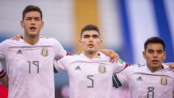 (L-R), Cesar Montes, Johan Vasquez, Carlos Rodriguez of Mexico during the game Honduras vs Mexico (Seleccion Mexicana), corresponding to CONCACAF World Cup Qualifiers road to the FIFA World Cup Qatar 2022, at Olimpico Metropolitano Stadium, on March 27, 2021.
<br><br>
(I-D), Cesar Montes, Johan Vasquez, Carlos Rodriguez de Mexico durante el partido Honduras vs Mexico (Seleccion Mexicana), correspondiente a la Clasificacion Mundial de la CONCACAF camino a la Copa Mundial de la FIFA Qatar 2022, en el Estadio Olimpico Metropolitano, el 27 de Marzo de 2021.