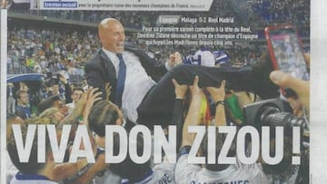 Una portada franco-española. L’Equipe no suele utilizar palabras extranjeras en su portada, pero el éxito de Zidane se convirtió en un bonito guiño para nuestro país.