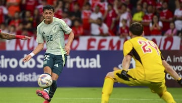 Jorge Ruvalcaba scores his goal 0-2 of Mexico during the international friendly football match between Sport Club Internacional and Mexico (Mexican National team) at the Beira-Rio Stadium in Porto Alegre, Brazil, on January 16, 2025.
