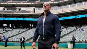 ARLINGTON, TEXAS - FEBRUARY 18: XFL owner Dwayne Johnson stands on the field before the game between the Arlington Renegades and the Vegas Vipers at Choctaw Stadium on February 18, 2023 in Arlington, Texas.   Sam Hodde/Getty Images/AFP (Photo by Sam Hodde / GETTY IMAGES NORTH AMERICA / Getty Images via AFP)