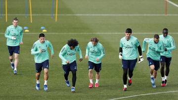 25/02/20 ENTRENAMIENTO REAL MADRID 
 MARCELO COURTOIS JAMES RODRIGUEZ MODRIC GRUPO