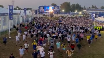 At the entrance to the Marco Simone Golf and Country Club, nearly 4,700 fans raced to find the best seats at the first tee of the 44th Ryder Cup.