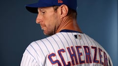 PORT ST. LUCIE, FLORIDA - FEBRUARY 23: Max Scherzer #21 of the New York Mets poses for a portrait at Clover Park on February 23, 2023 in Port St. Lucie, Florida. (Photo by Elsa/Getty Images)