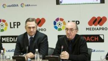 <b>MEDIACOACH. </b>José Luis Astiazarán y Jaume Roures, ayer en la LFP.