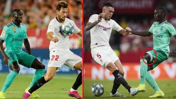 Mendy, con el Real Madrid en Sevilla.