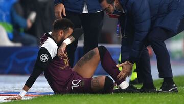 Paris Saint-Germain&#039;s Brazilian forward Neymar receives medical treatment from medical staff during the UEFA Champions League Group H football match between Istanbul Basaksehir FK and Paris Saint-Germain&#039;s, on October 28, 2020, at the Basaksehir