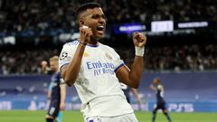 Rodrygo celebra el segundo de sus goles al City.