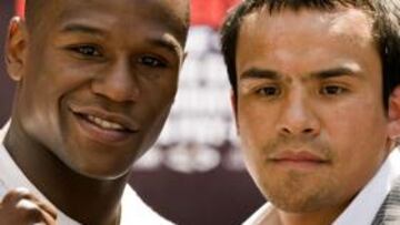 <b>PÚGILES. </b>Mayweather Jr. y Márquez, en su gira promocional.