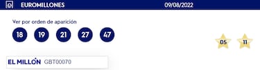 Euromillones: comprobar los resultados del sorteo de hoy, martes 9 de agosto