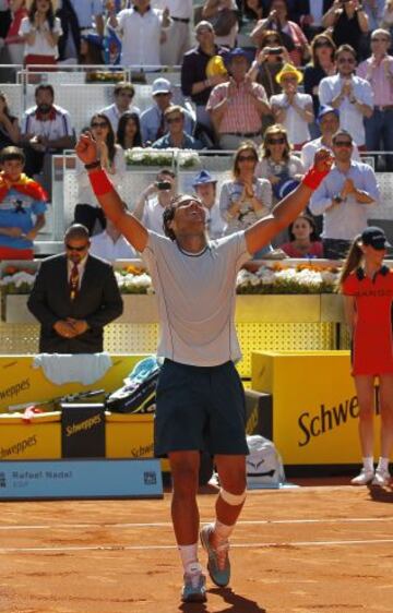 Rafa Nadal celebra su victoria ante Pablo Andujar que le da el pase a la final del torneo de Madrid.