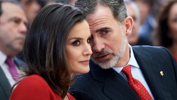 MADRID, SPAIN - JANUARY 10: King Felipe VI of Spain and Queen Letizia of Spain attend the National Sports Awards 2017 at the El Pardo Palace on January 10, 2019 in Madrid, Spain. (Photo by Carlos Alvarez/Getty Images)