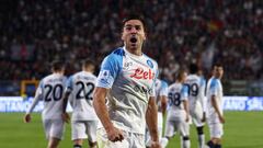 CREMONA, ITALY - OCTOBER 09: Giovanni Pablo Simeone of SSC Napoli celebrates after scoring his side's second goal of the match during the Serie A match between US Cremonese and SSC Napoli at Stadio Giovanni Zini on October 09, 2022 in Cremona, Italy. (Photo by Francesco Scaccianoce/Getty Images)