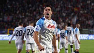 CREMONA, ITALY - OCTOBER 09: Giovanni Pablo Simeone of SSC Napoli celebrates after scoring his side's second goal of the match during the Serie A match between US Cremonese and SSC Napoli at Stadio Giovanni Zini on October 09, 2022 in Cremona, Italy. (Photo by Francesco Scaccianoce/Getty Images)