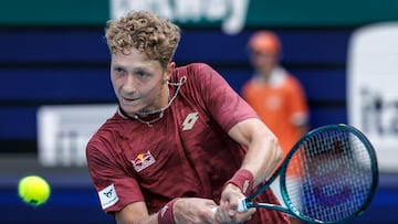 MIAMI (United States), 25/03/2026.- Martin Landaluce of Spain in action against Jiri Lehecka of Czechia during the Men's Quarterfinal match at the 2026 Miami Open tennis tournament in Miami, Florida, USA, 25 March 2026. (Tenis, Abierto, España) EFE/EPA/CRISTOBAL HERRERA-ULASHKEVICH