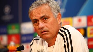 MANCHESTER, ENGLAND - OCTOBER 01: Jose Mourinho, Manager of Manchester United looks on during a press conference ahead of their Group H match against Valencia in UEFA Champions League at Aon Training Complex on October 1, 2018 in Manchester, England. (P