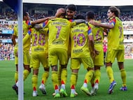 Brian Rodriguez celebrates his goal 0-1 of America during the 10th round match between Queretaro and America as part of the Liga BBVA MX Varonil, Torneo Clausura 2026 at La Corregidora Stadium, on March 07, 2026 in Santiago de Queretaro, Mexico.