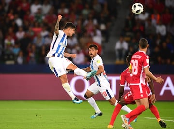 ABU DHABI, UNITED ARAB EMIRATES - DECEMBER 09: Victor Guzman of Pachuca scores his sides first goal during the  FIFA Club World Cup match between CF Pachuca and Wydad Casablanca at Zayed Sports City Stadium on December 9, 2017 in Abu Dhabi, United Arab Emirates.  (Photo by Mike Hewitt - FIFA/FIFA via Getty Images)