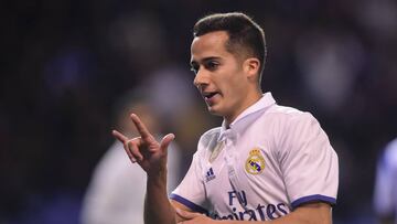 Lucas Vázquez celebra su gol al Deportivo.
