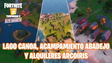 Fortnite Cap&iacute;tulo 2 - Temporada 2 | Desaf&iacute;o de Travesuras de Mia&uacute;sculos: baila en Lago Canoa, Acampamiento Abadejo y Alquileres Arco&iacute;ris