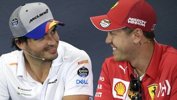 Carlos Sainz y Sebastian Vettel, en la rueda de prensa de la FIA.